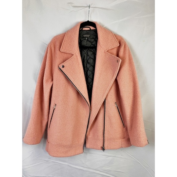 Topshop Wool Moto Jacket Pink Blend Winter Coat 10 - Picture 5 of 13